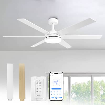 Vaczon 60-in White Wooden Reversible Large Coastal Smart Ceiling Fan with Light and APP Control