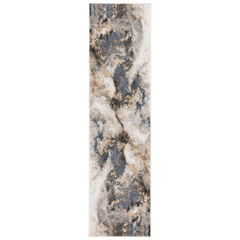SAFAVIEH Pyramid Essyllt Contemporary Rug - 2'2" x 8' Runner - Grey/Navy Gold