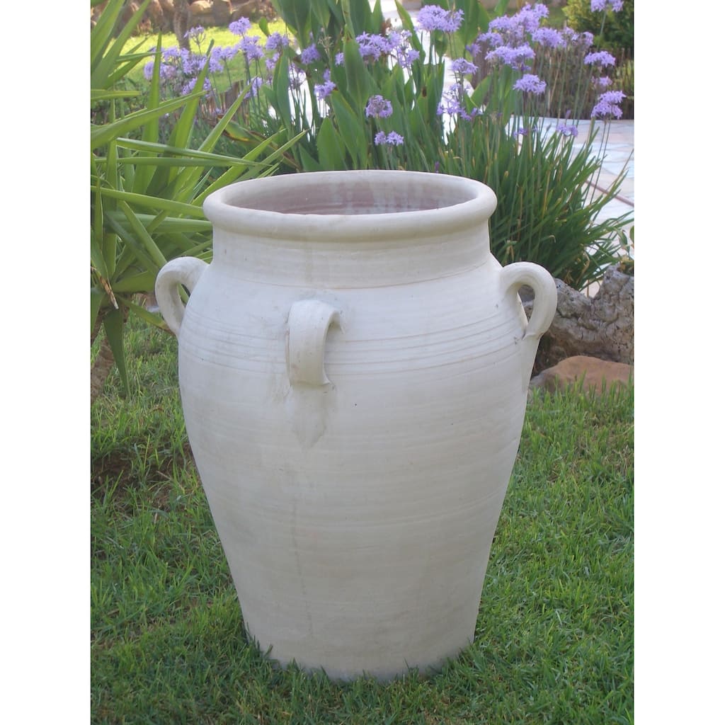 White Clay Pot w/4 Handles H 27.6" & Dia 23" - White