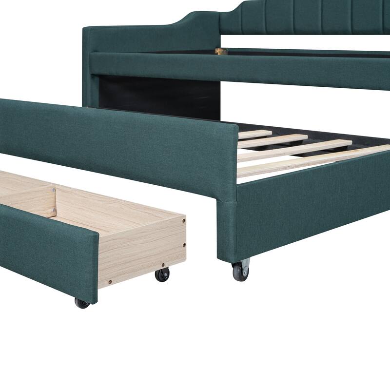 Twin Linen Daybed with Trundle and 3 Drawers