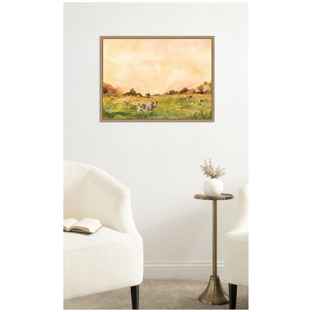 Kate and Laurel AQ Cows by Annie Quigley Framed Canvas Wall Art Print
