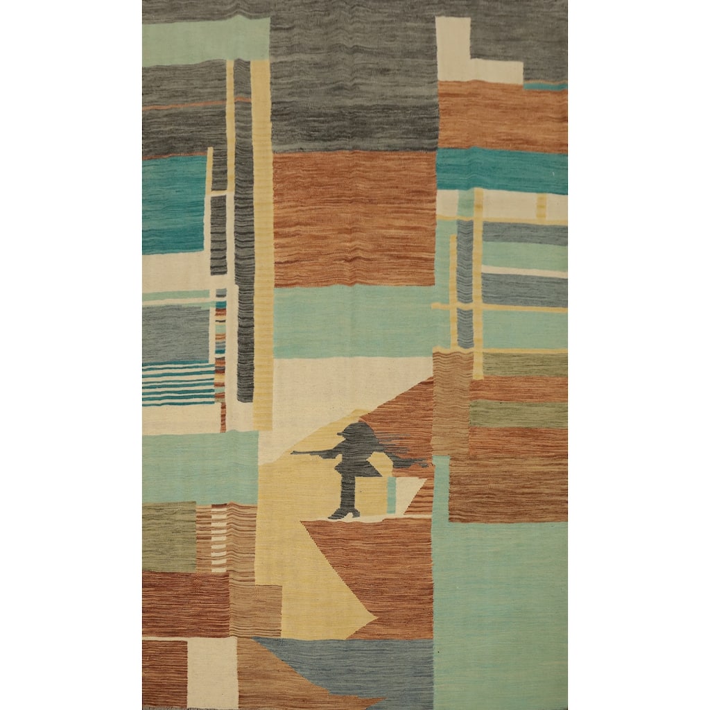 Hand Woven Oriental 100% Wool Carpet Southwestern Modern Multi-Colored Kilim Area Rug - 8' 11'' X 5' 10''