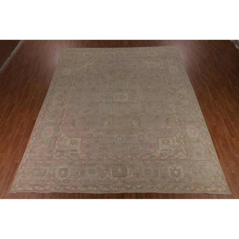 Vegetable Dye Oushak Large Square Area Rug Hand-Knotted Wool Carpet - 12'5"x 12'4"