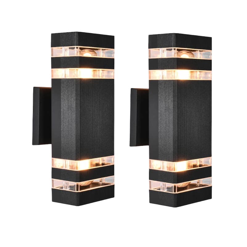 Wall Sconces Set of Two Modern Black 2-Light Industrial Rectangular Exterior Waterproof IP54 Lantern Outdoor Wall Light