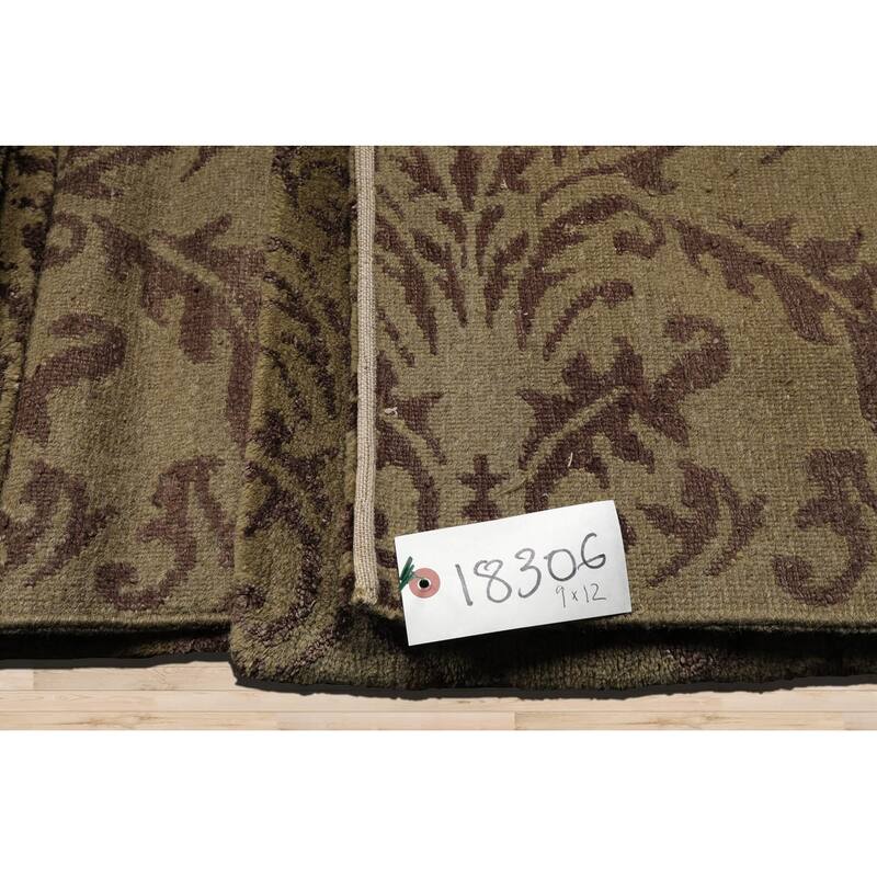 Hand Knotted Damask Moss Tibetan 100% Wool Modern Oriental Area Rug - 9' x 12'