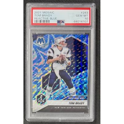 Tom Brady 2021 Panini Mosaic Reactive Blue Football Card #283 Graded PSA 10 - 8' x 11'