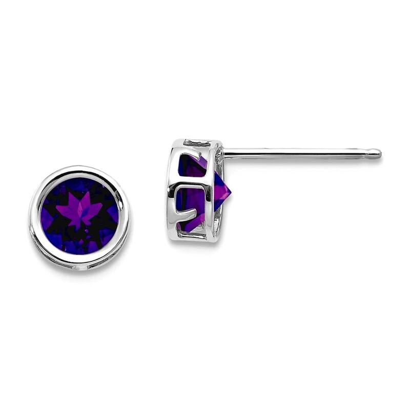 Curata 14k White Gold 5mm Bezel Gemstone Birthstone Stud Earrings - Amethyst