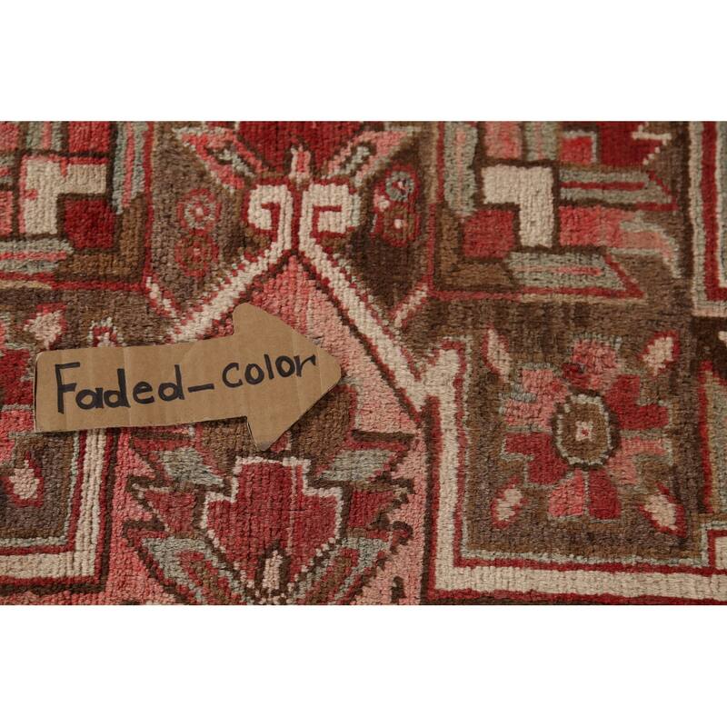 Red Geometric Heriz Persian Vintage Rug Handmade Oriental Wool Carpet - 9'10"x 13'3"