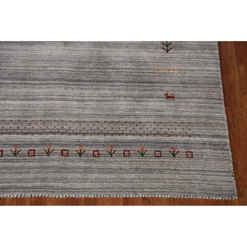 Hand Knotted Oriental 100% Wool Carpet Tribal Animal Pictorial Greys & Charcoal Gabbeh Area Rug - 8' 0'' X 5' 0''