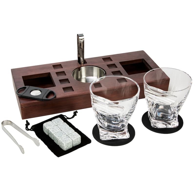 Whiskey Glasses With Mounted Cigar Rest & accessories -14 pcs