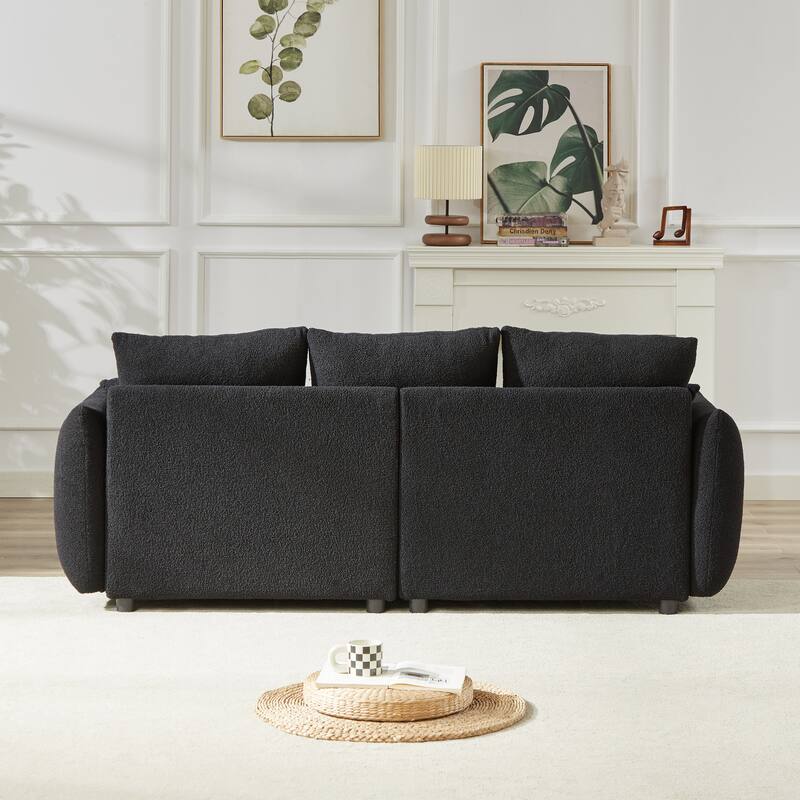 3-Seater + 3-Seater Sofa Set - Modern Teddy Fabric Couch with 6 Cushions for Gatherings