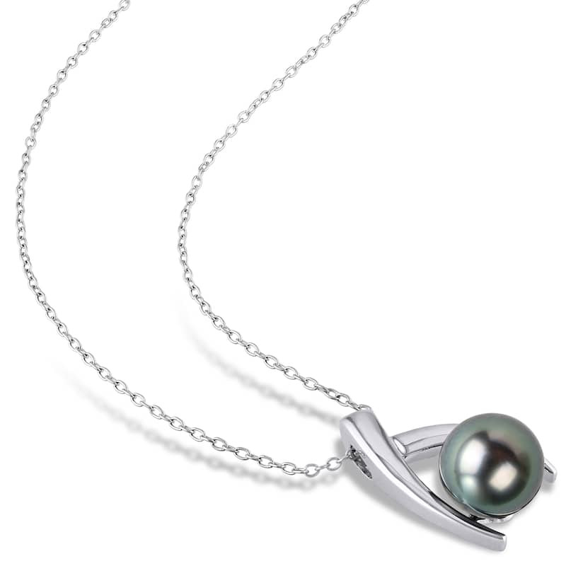 Miadora 8-8.5mm 9-10mm Cultured Tahitian Pearl Crisscross Necklace Earrings Set Sterling Silver