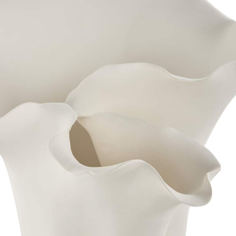 Ceramic Abstract Floral Inspired Vase with Wavy Folded Rim - White or Black - Roche River Decor