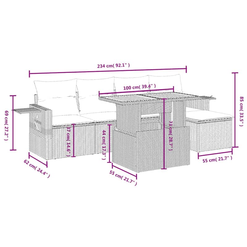 vidaXL Garden Sofa Set Grey - 21.7 x 39.4 x 28.7