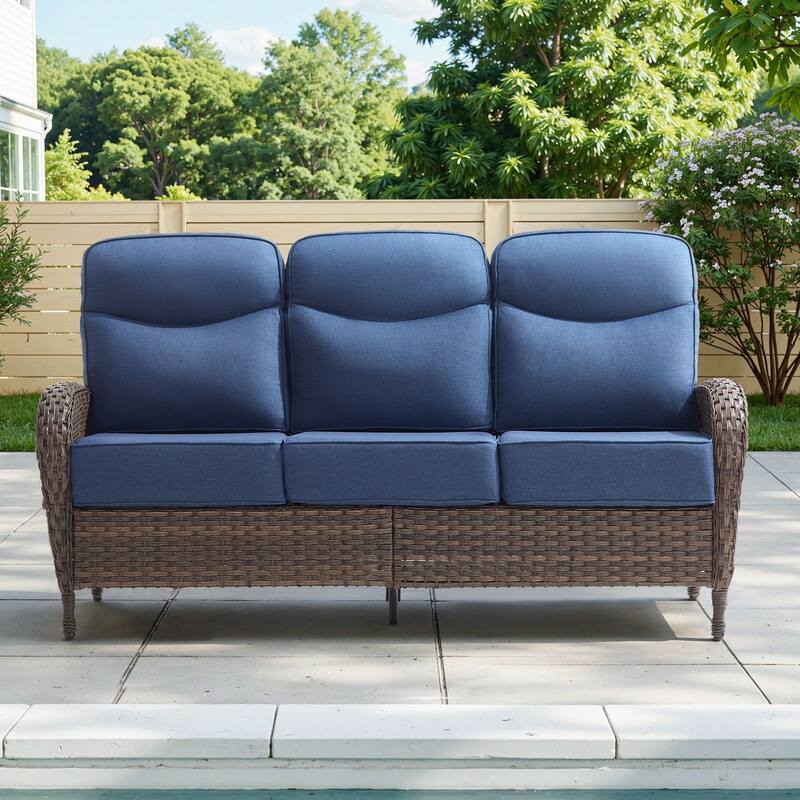 Meyreso 3-Seat Handwoven Wicker Patio Sofa with 6-Inch Thick Cushions