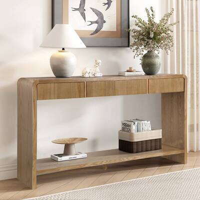 Modern 59" Console Table with 3 Drawers, Vertical Slats and Round Edge Design for Entryway or Hallway