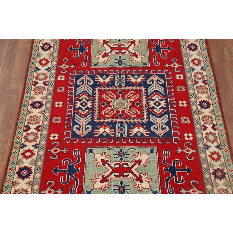 Red Kazak Accent Rug Handmade Traditional Bedroom Wool Carpet - 4'0" x 5'8"