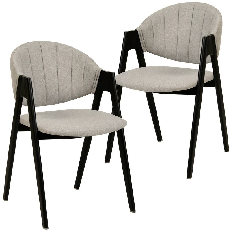 Savor Mid-Century Modern Upholstered Dining Chair with Curved Back and Iron Base for Home & Kitchen Set of 2 - Grey