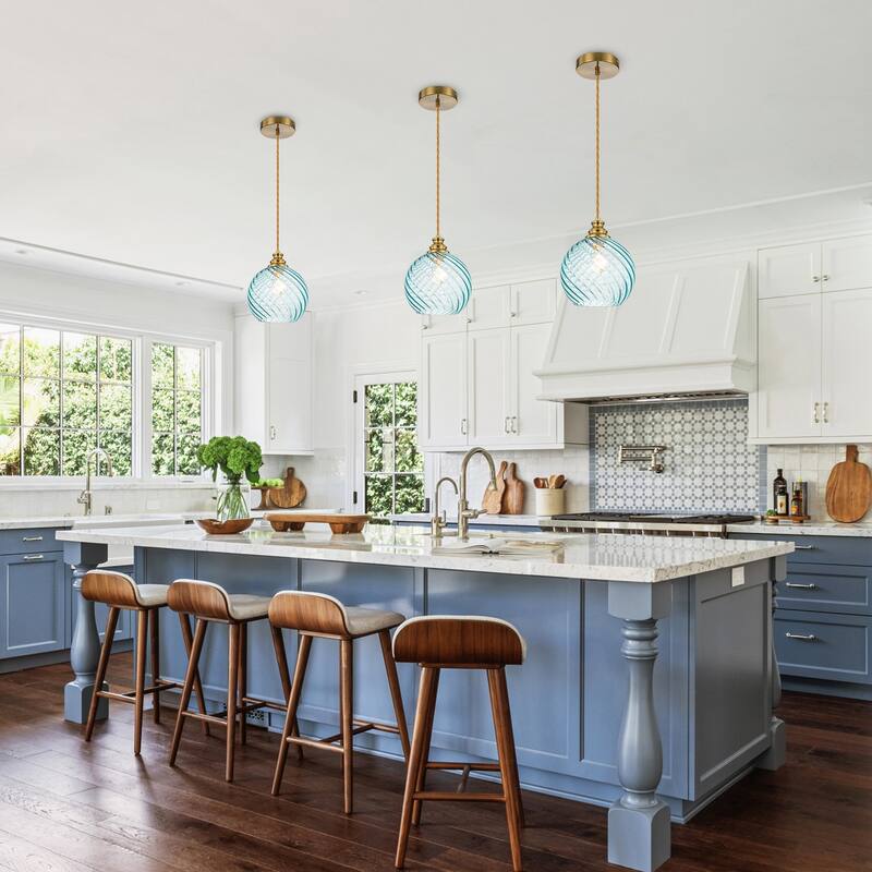 8" Blue Twisted Clear Glass Pendant Light Modern Kitchen Dining Room - Dia.8-in