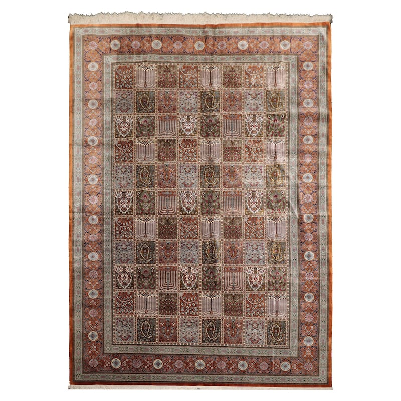 7x10 Hand Knotted Caramel Qum All Silk Traditional 600 KPSI Rug - 7' x 10' - 7' x 10'