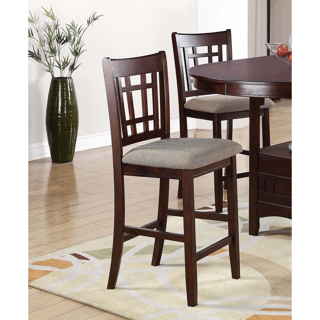 Walnut Finish Counter Height Dining Chairs Open Square Backrest