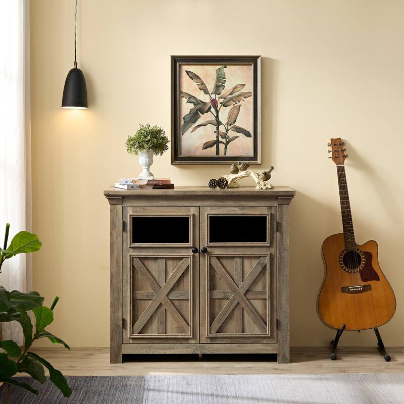 Farmhouse Coffee Bar Cabinet Kitchen Sideboard Buffet Cabinet with Adjustable Shelves, Gray Wash Entryway Storage Cabinet
