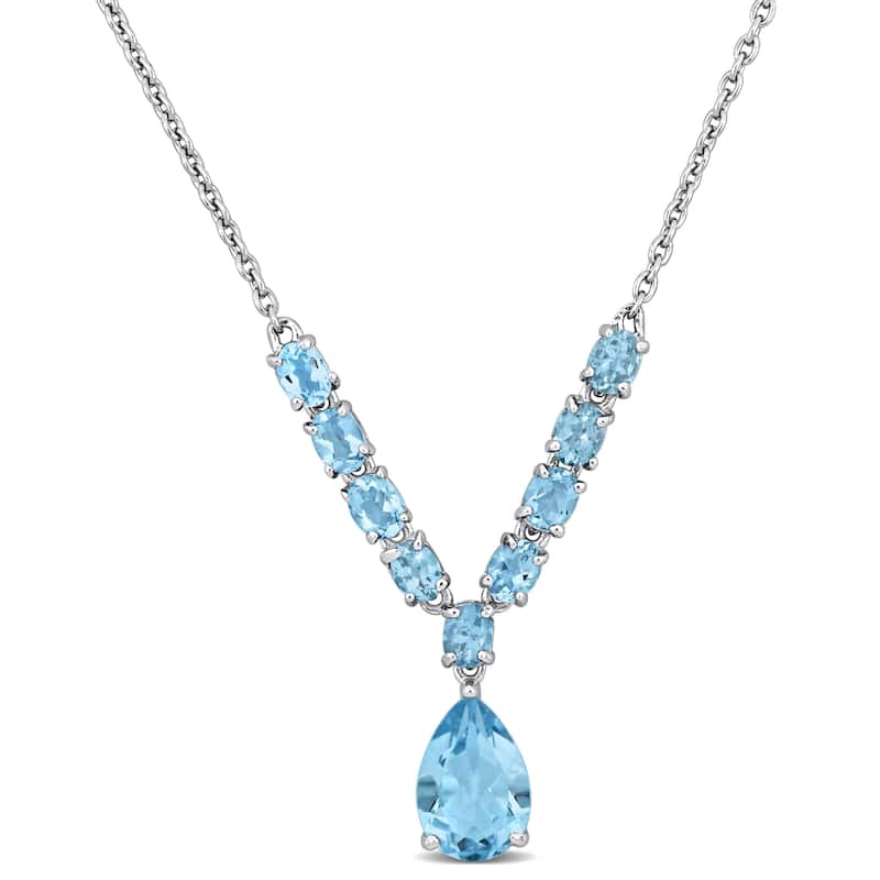 Miadora 3 1/3ct TGW Aquamarine and Blue Topaz Drop Necklace in Sterling Silver-18+2 in