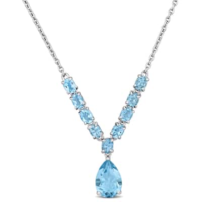Miadora 3 1/3ct TGW Aquamarine and Blue Topaz Drop Necklace in Sterling Silver-18+2 in