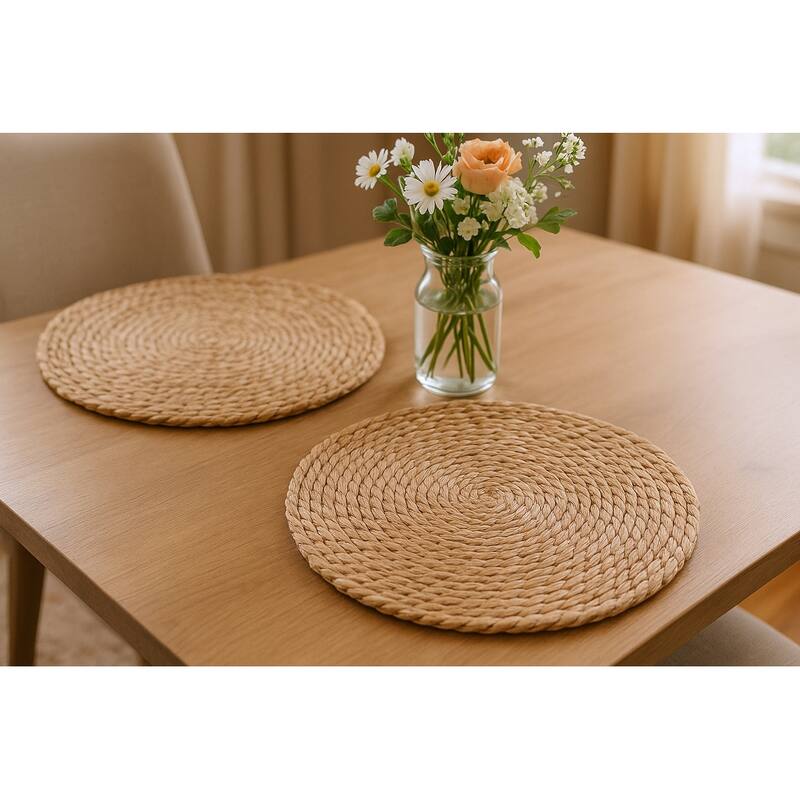 HomeRoots 15" Set of Two Natural Jute Round Placemats - 15.00 in. x 15.00 in. x 0.30 in. - Natural - Set of 2 - 15.00 in. x 15.00 in.  x 0.30 in.