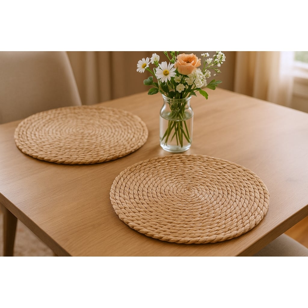 HomeRoots 15" Set of Two Natural Jute Round Placemats - 15.00 in. x 15.00 in. x 0.30 in.