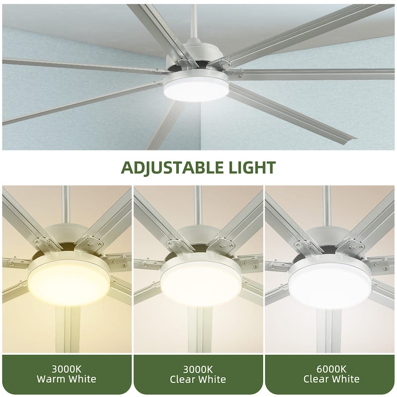 96 Inch Industrial Ceiling Fan with Light 7 Aluminum Blades and 6 Speed Remote Black