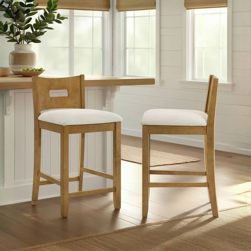 Ren Rubberword Bar Stool, Ivory Upholstered Counter Height Stool