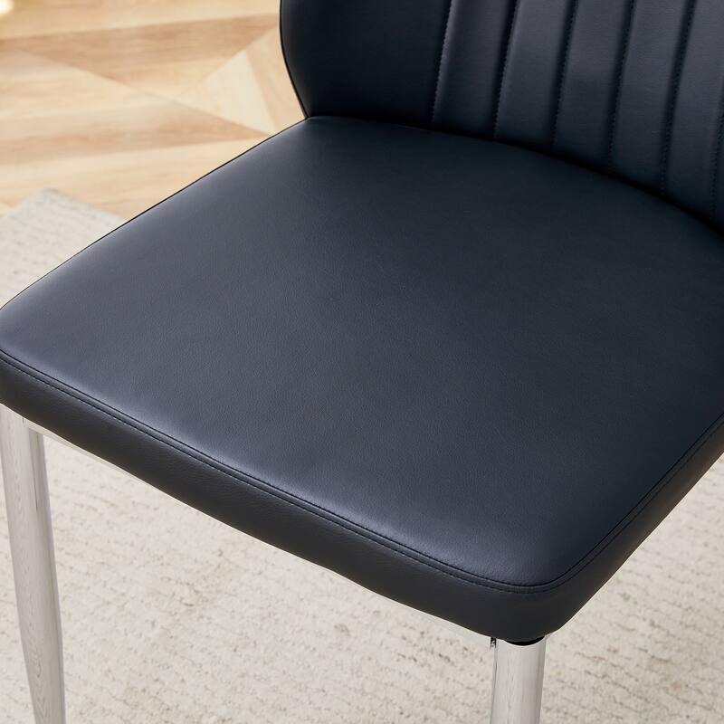 Roomfitters PU Dining Chairs with Extended Backrest and Silver Metal Legs, Modern Upholstered Set of 8