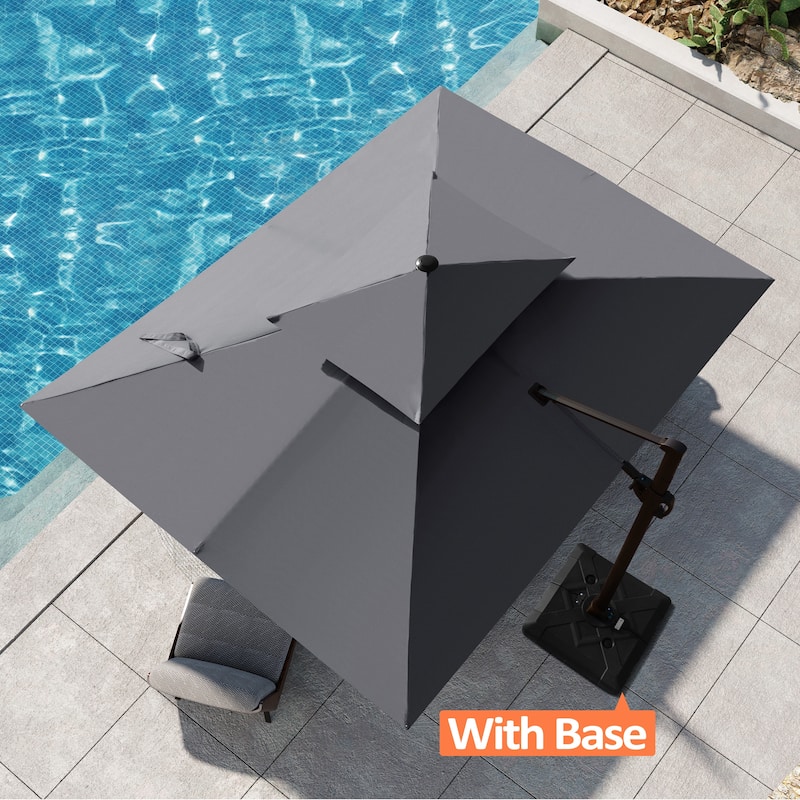 Pellebant 9 FT x 11.5 FT Outdoor Patio Dual Top Cantilever Offset Umbrella with Wheel Base - Dark Grey