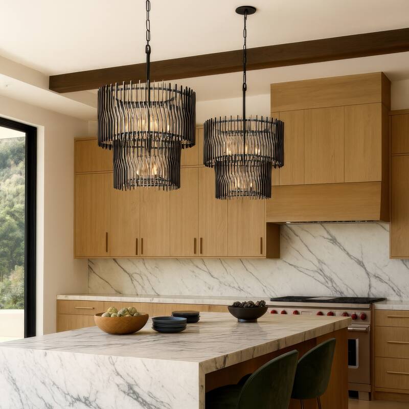 Varaluz Park Row 2-Tier Chandelier - Matte Black/French Gold