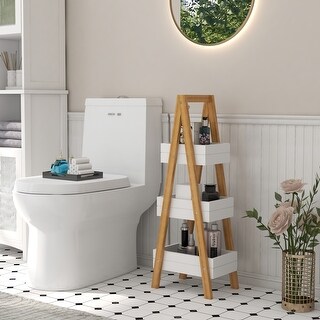 A-shaped Solid Bamboo Storage Rack with 3 Wooden Baskets - Bed Bath ...