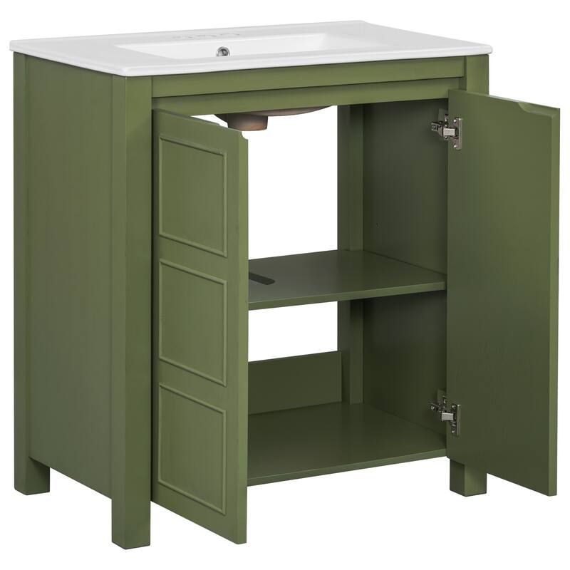 GDFStudio - Elysia Wood & Ceramic Bathroom Vanity with Sink & Storage Cabinet Organizer