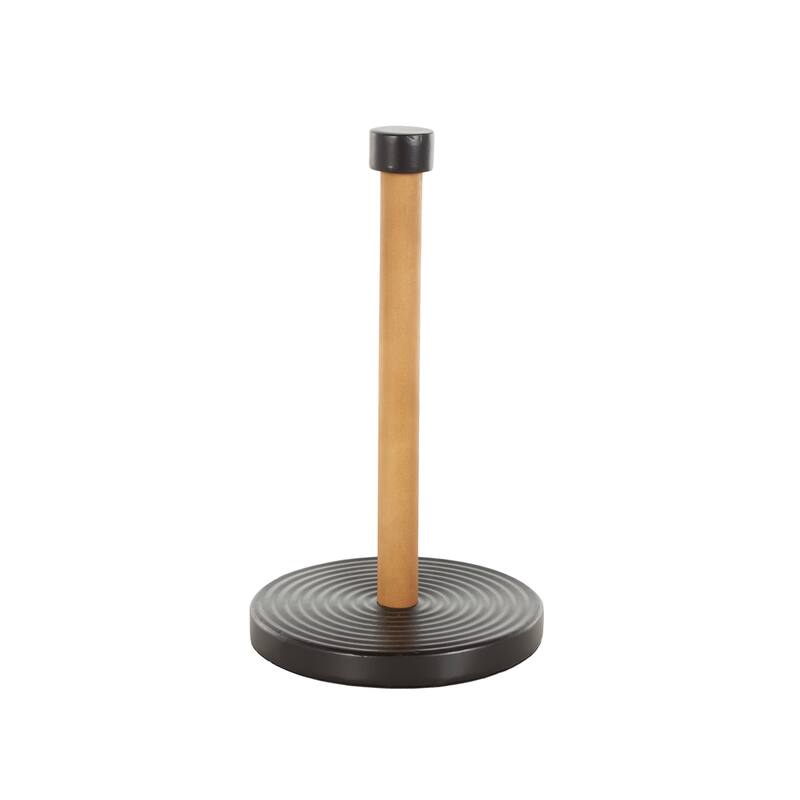 Black Metal Paper Towel Holder with Brown Wood Post