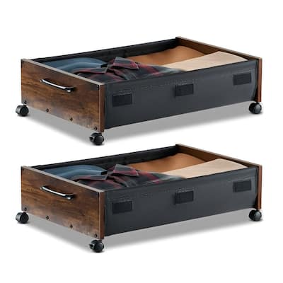 2-Pack Under Bed Storage Boxes with Label Slots Wheels and Clear Lid Fits Clothes Shoes Toys - 25.6 x 18.1 x 7.1 inch