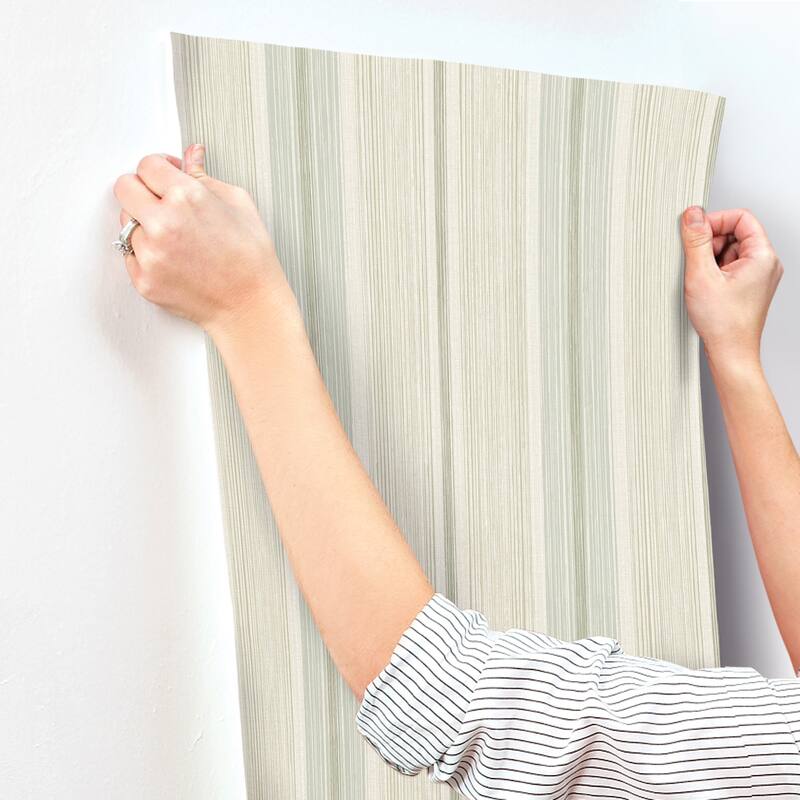 Chris Loves Julia x A-Street Prints Ames Seafoam Linen Stripe Wallpaper