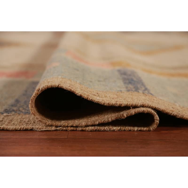 Hand Woven Oriental 100% Jute Carpet Southwestern Modern Beige & Ivories Kilim Area Rug - 12' 6'' X 9' 4''