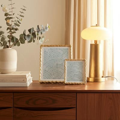 Metal Wood Picture Frame Glass Fronts Wavy Edge Design Glam Boho