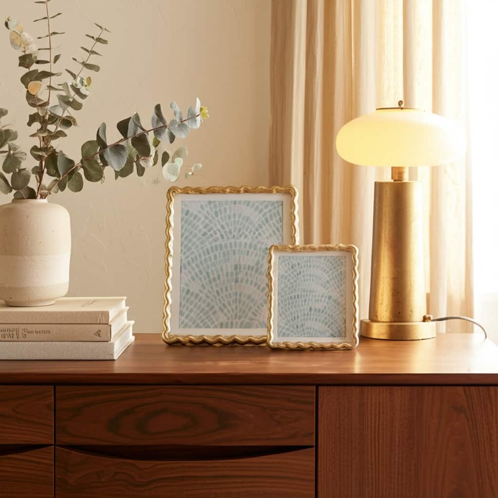 Metal Wood Picture Frame Glass Fronts Wavy Edge Design Glam Boho