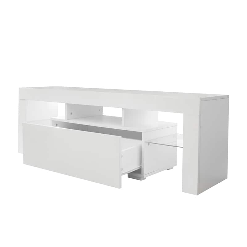 White Modern Style 51.18" TV Stand with LED RGB Lights and Big Drawer for TVs Up to 50"