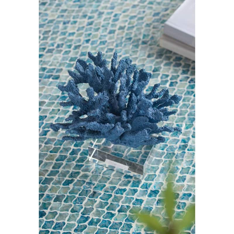 Coral Sculpture with Glass Base - 9.5" - Blue