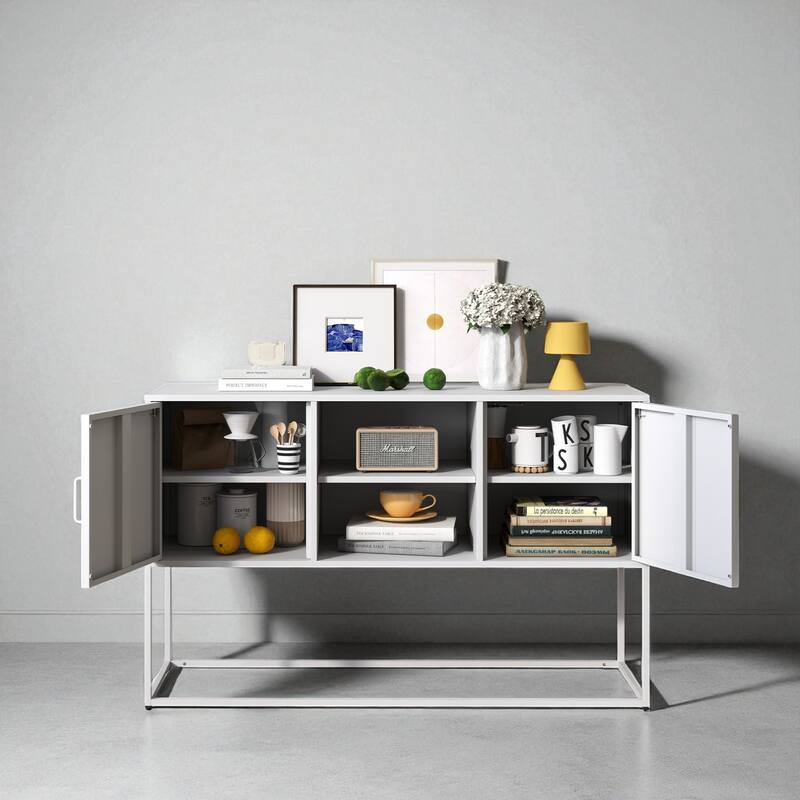 Modern Metal Sideboard Buffet with Anti-Tilt Safety, Elegant Handles, and Spacious Storage for Kitchen or Dining Room