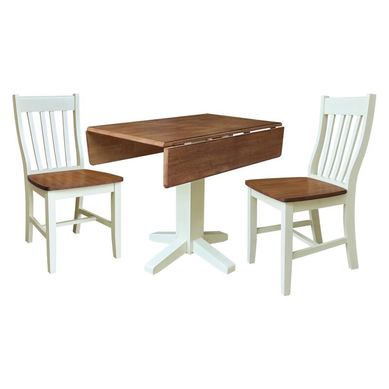 36" Round Drop Leaf Table with Two Dining Chairs