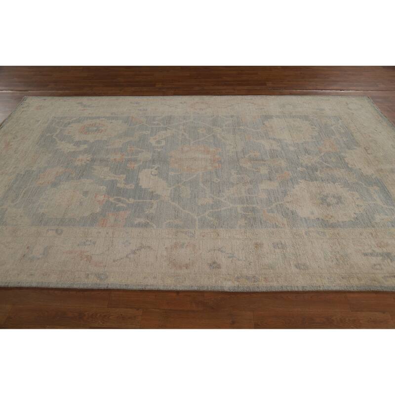 Vegetable Dye Blue Oushak Turkish Rug Hand-Knotted Wool Carpet - 5'11"x 9'7"