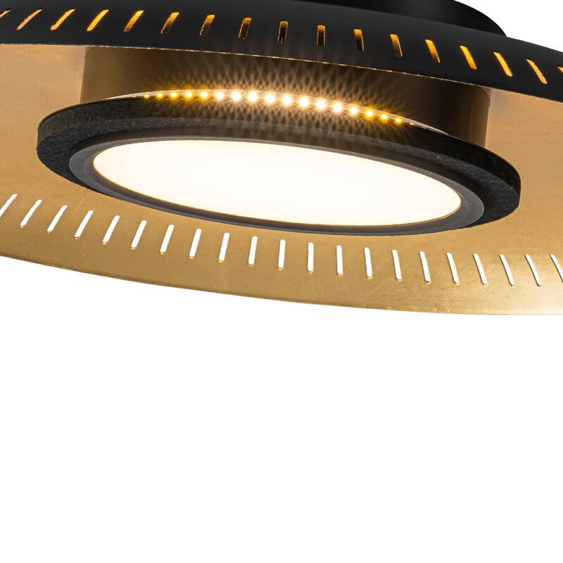 Black Iron LED Flush Mount Ceiling Light with Gold Foil Interior - Dia.22.83-in