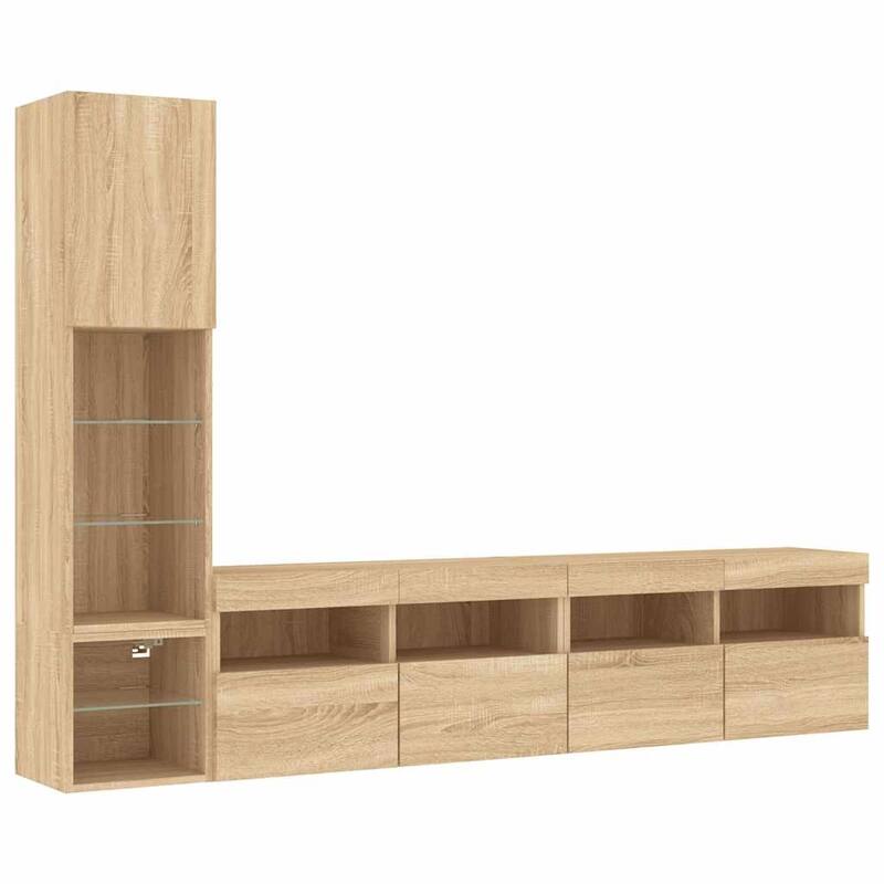 vidaXL TV Wall Units with LED Entertainment Center 4 Piece Engineered Wood - 11.8" x 11.2" x 11.8"